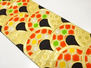 アンティーク　青海波に重ね亀甲模様織り出し袋帯（着用可）